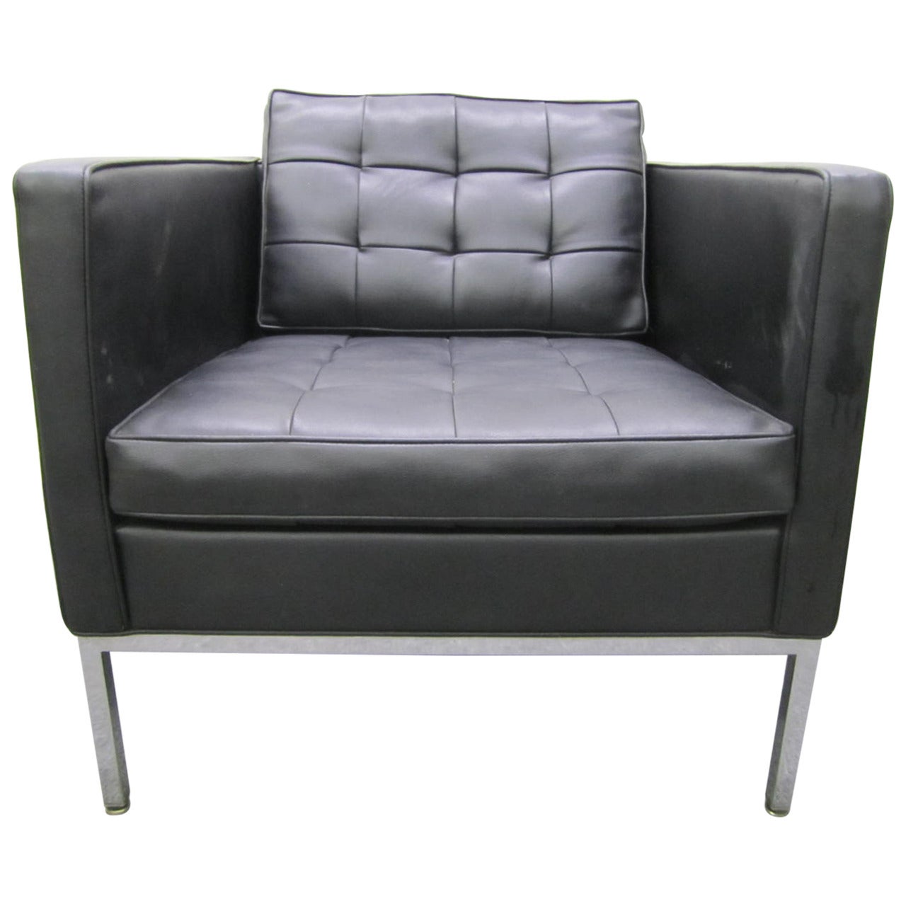 Signed Milo Baughman Chrome Base Cube Lounge Chair Mid-Century Modern For Sale