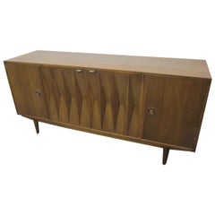 Mid-Century Danish Modern Walnut Diamond Front Credenza, Long Dresser