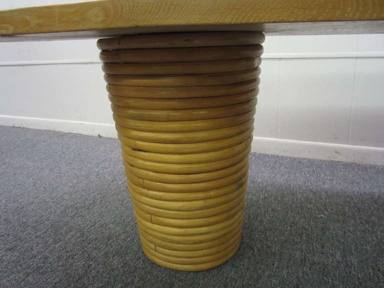 Mid-Century Modern Wondeful Paul Frankl Kidney Shaped Rattan Coiled Coffee Table