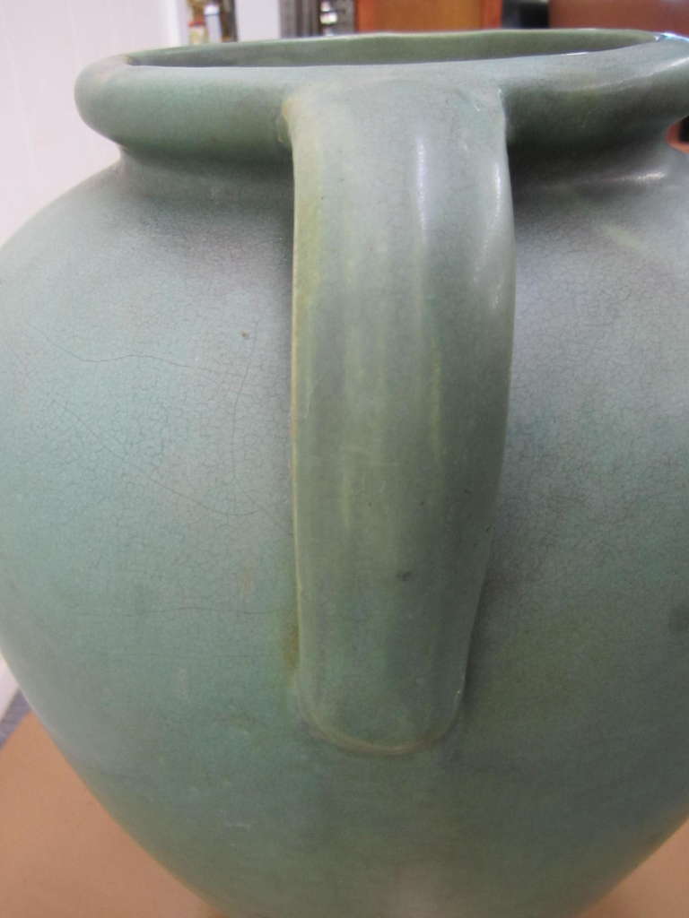 Outstanding Rare Form Huge Handled Burley Winter Urn Signed Lion’s Head In Good Condition In Pemberton, NJ
