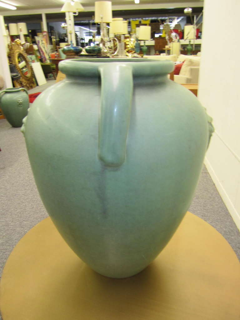 Outstanding Rare Form Huge Handled Burley Winter Urn Signed Lion’s Head 2