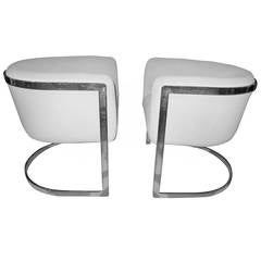 Sleek Pair of Milo Baughman Style Chrome Barrel Back Tub Chairs