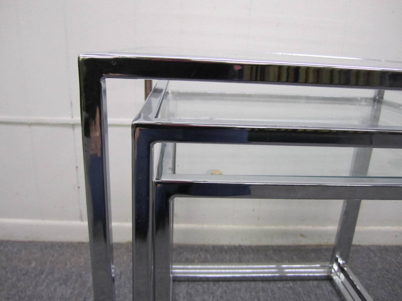 Late 20th Century Fantastic Set of Milo Baughman Chrome Nesting Tables Mid-Century Modern For Sale