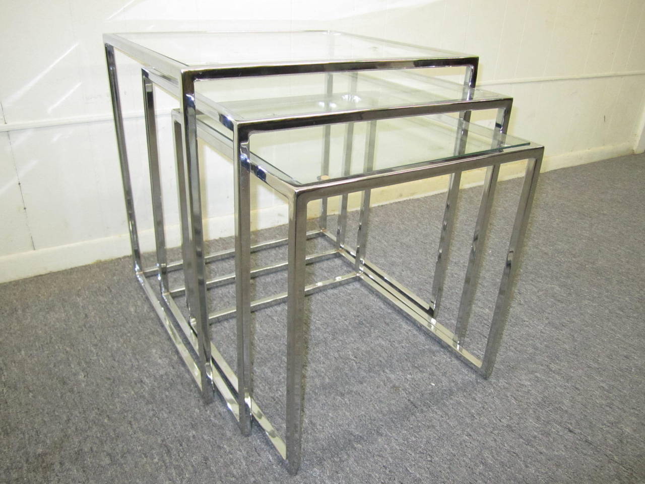 Fantastic Set of Milo Baughman Chrome Nesting Tables Mid-Century Modern For Sale 3