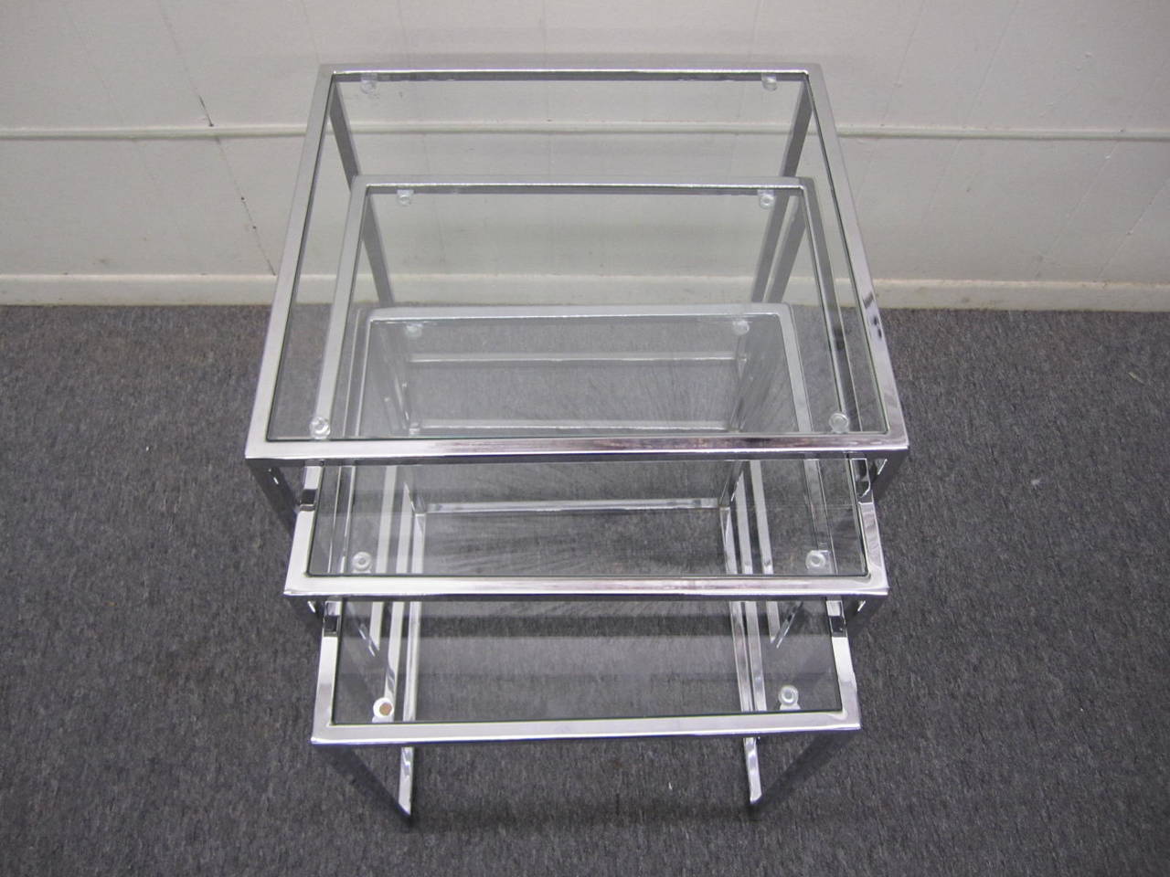 Fantastic Set of Milo Baughman Chrome Nesting Tables Mid-Century Modern For Sale 4