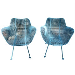 Pair Woodard Mesh Sculptra Patio Lounge Chairs Mid-century Modern