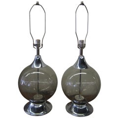 Retro Sexy Pair Of 1970's Chrome Fiber Optic Globe  Lamps Mid-century Modern 