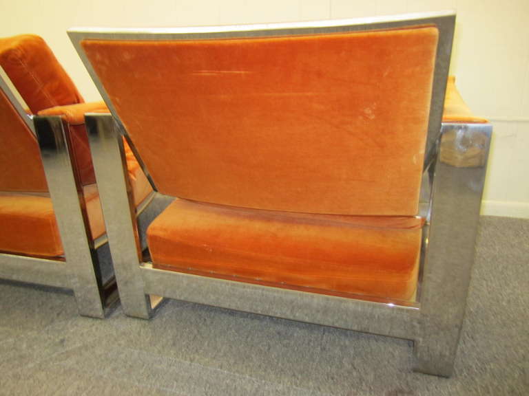 Mid-Century Modern Stunning Pair of Super Chunky Milo Baughman Chrome Lounge Chairs, Mid-Century