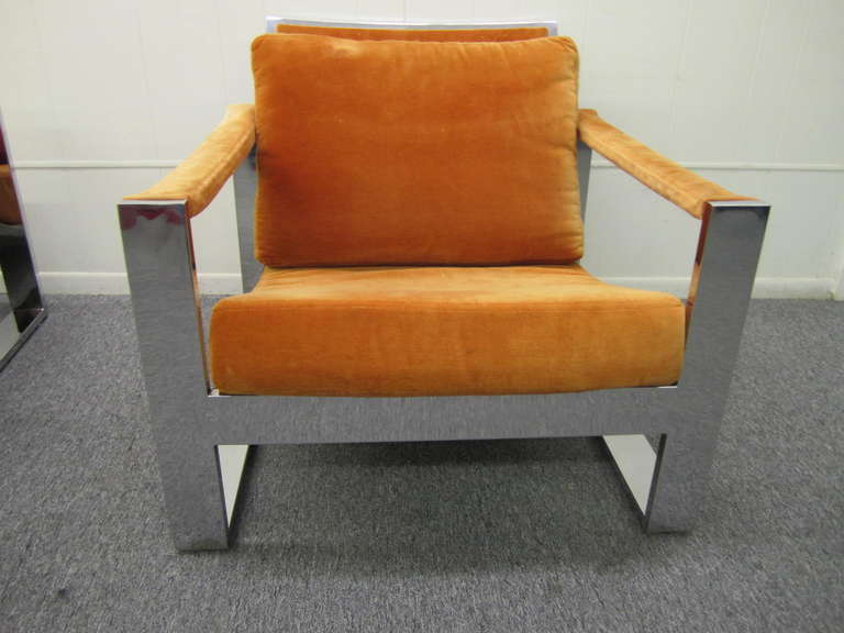 Stunning Pair of Super Chunky Milo Baughman Chrome Lounge Chairs, Mid-Century 1