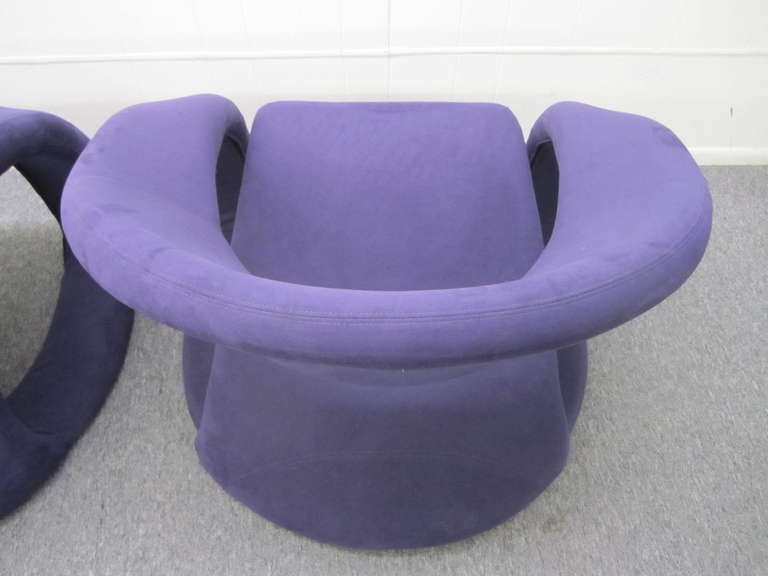 American Unusual Pair of Purple Ultra Suede Ribbon Chairs, Mid-Century Modern