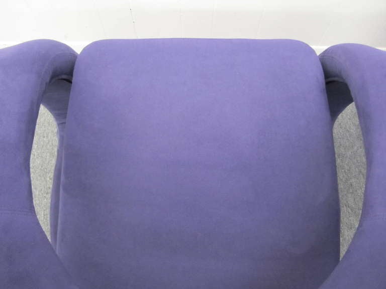 Late 20th Century Unusual Pair of Purple Ultra Suede Ribbon Chairs, Mid-Century Modern
