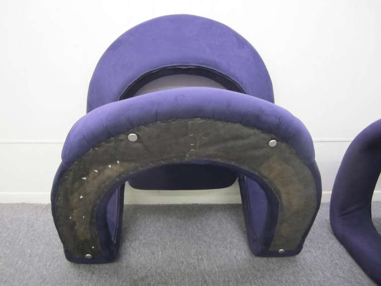 Unusual Pair of Purple Ultra Suede Ribbon Chairs, Mid-Century Modern 1