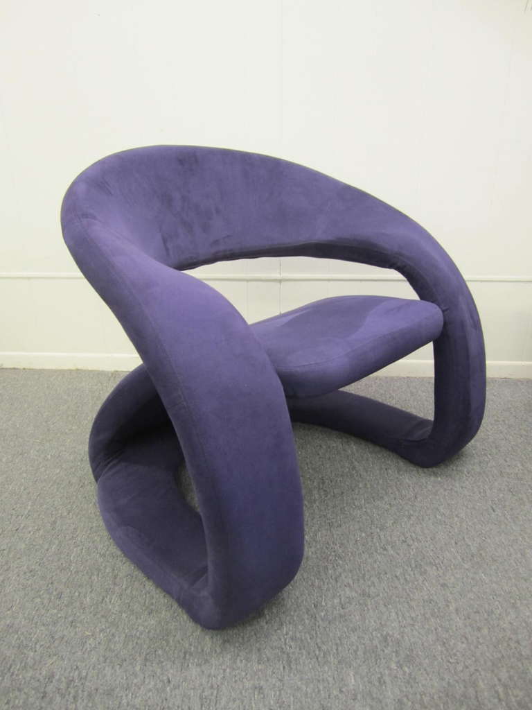 Unusual Pair of Purple Ultra Suede Ribbon Chairs, Mid-Century Modern 3