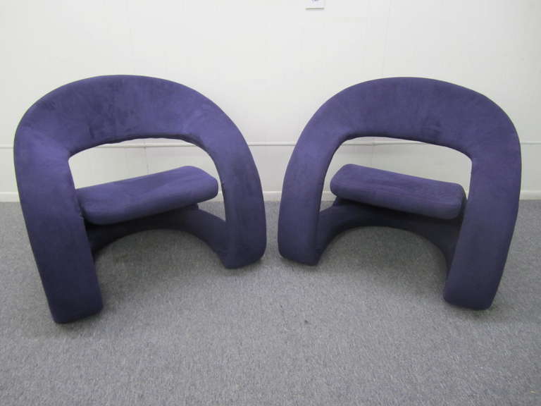Unusual Pair of Purple Ultra Suede Ribbon Chairs, Mid-Century Modern 4