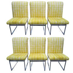 Outstanding Set of 6 Milo Baughman Chrome Dining Chairs, Mid-Century Modern