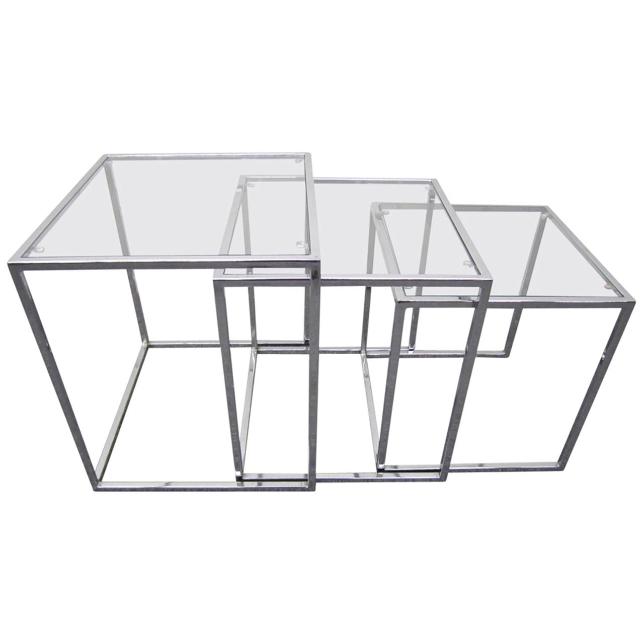 Fantastic Set of Milo Baughman Chrome Nesting Tables Mid-Century Modern