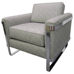 Excellent Chrome Flat Bar Lounge Chair, Mid-Century Modern
