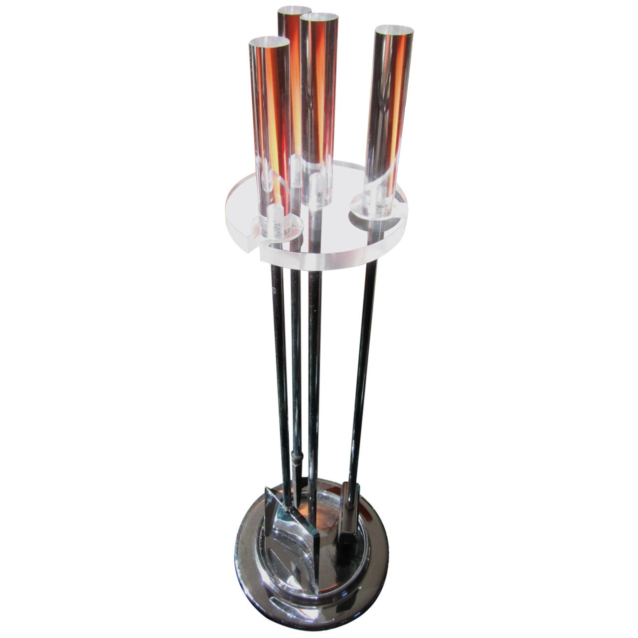 Lucite Chrome Fireplace Tools Set - Mid-Century Modern