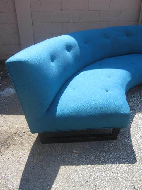 STUNNING MID-CENTURY MODERN 4 PIECE DUNBAR INSPIRED CIRCULAR SOFA.  THESE PIECES ALL HAVE THE ORIGINAL FABRIC IN USABLE CONDITION.  THERE IS SOME WEAR AND THEY DO NEED A GOOD CLEANING.  THIS SOFA WOULD BE FABULOUS REUPHOLSTERED IN SOMETHING FRESH
