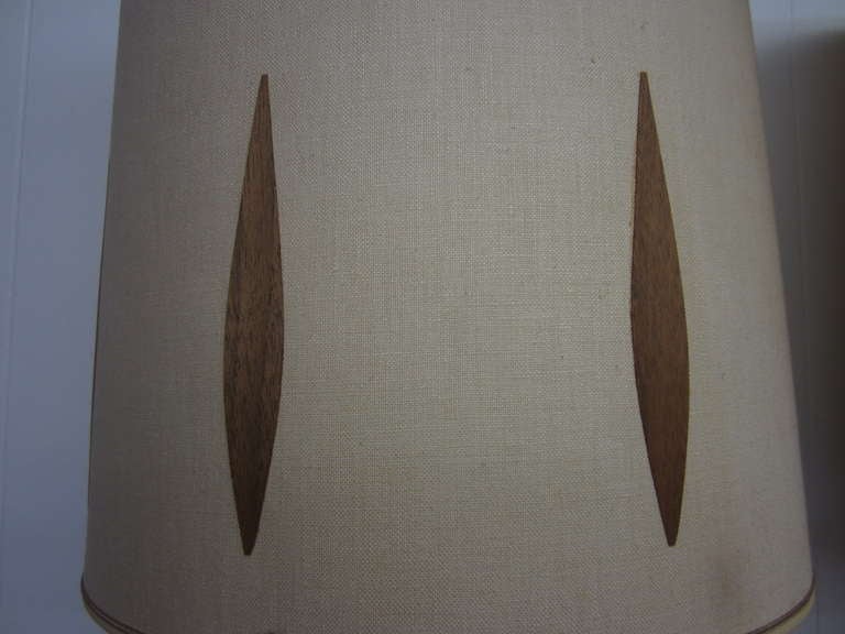 Wood Pair Of Walnut And Brass Laurel Lamps With Original Shades Mid-century Danish  For Sale