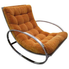 Vintage Fabulous Milo Baughman style Orange Velvet Chrome Rocking Chair, Mid-Century