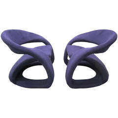Unusual Pair of Purple Ultra Suede Ribbon Chairs, Mid-Century Modern