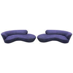 Magnificent Pair of Vladimir Kagan Sepentine Cloud Sofas, Purple Ultra Suede