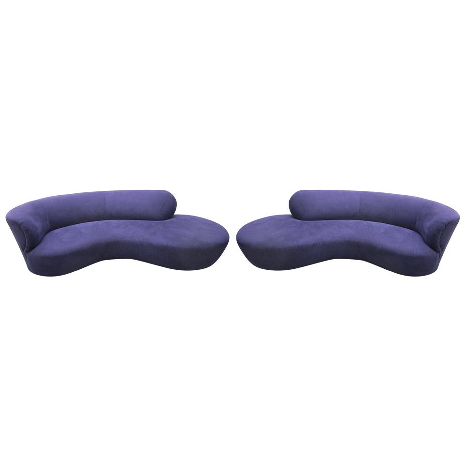 Magnificent Pair of Vladimir Kagan Sepentine Cloud Sofas, Purple Ultra Suede