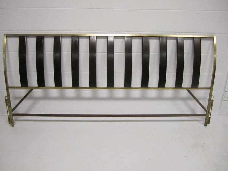 Fabulous Harvey Probber Solid Brass and Wood King Size Headboard, Mid-Century 4