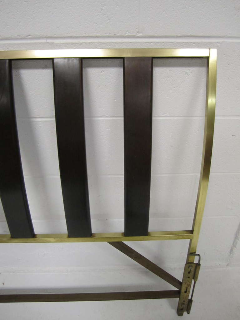Mid-Century Modern Fabulous Harvey Probber Solid Brass and Wood King Size Headboard, Mid-Century
