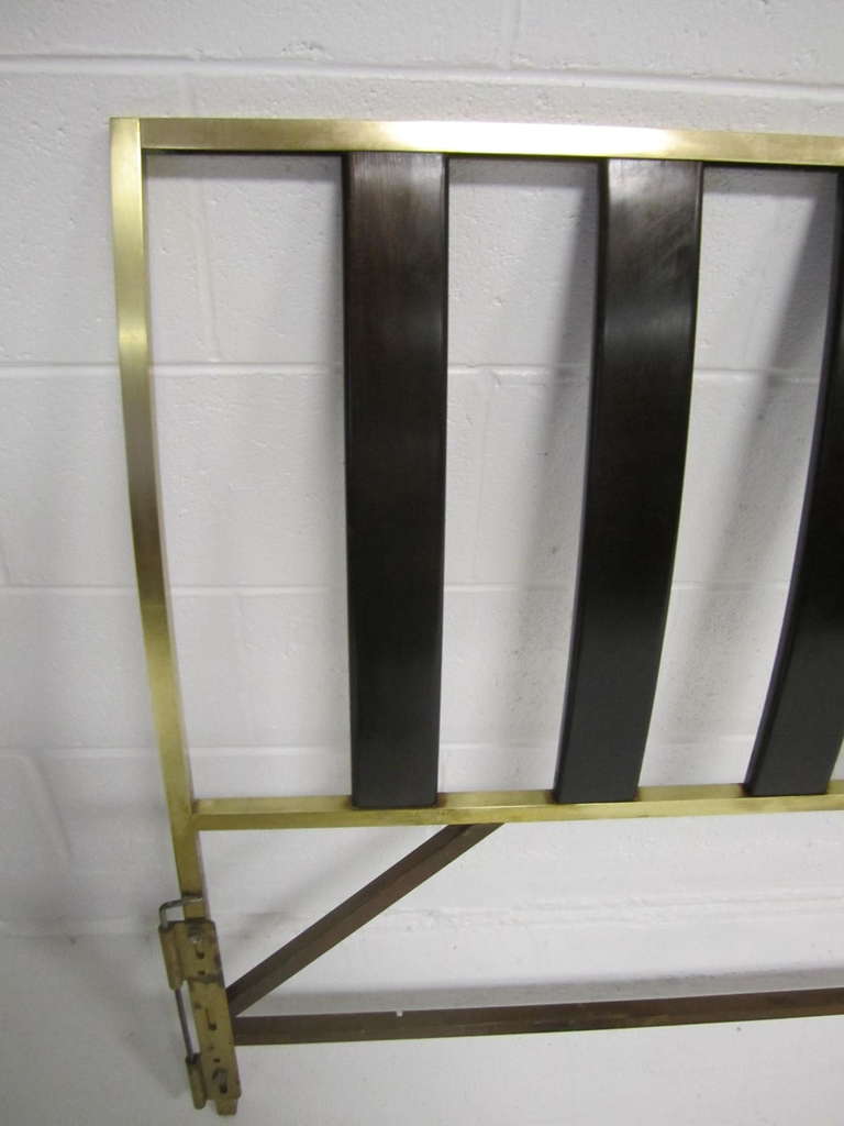 Fantastic Harvey Probber solid brass king size headboard with chocolate brown mahogany slats.  Wonderful simplistic design with heavy solid brass frame.  It is remarkably heavy for such minimal design.