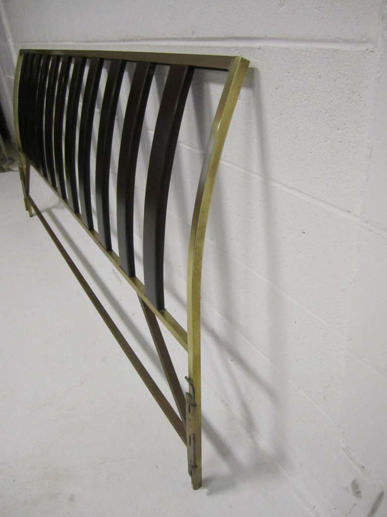 Fabulous Harvey Probber Solid Brass and Wood King Size Headboard, Mid-Century 2