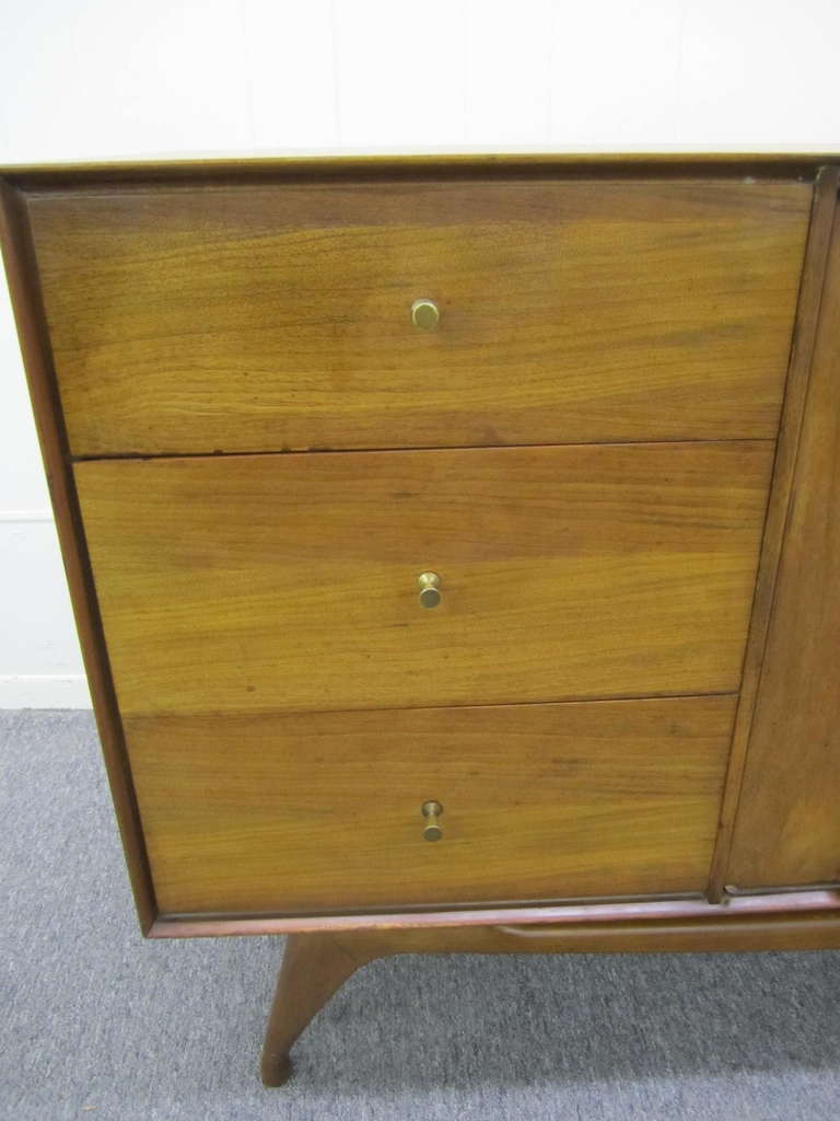 Brass Wonderful Vladimir Kagan Style Sculptural Walnut Credenza, Mid-Century Modern