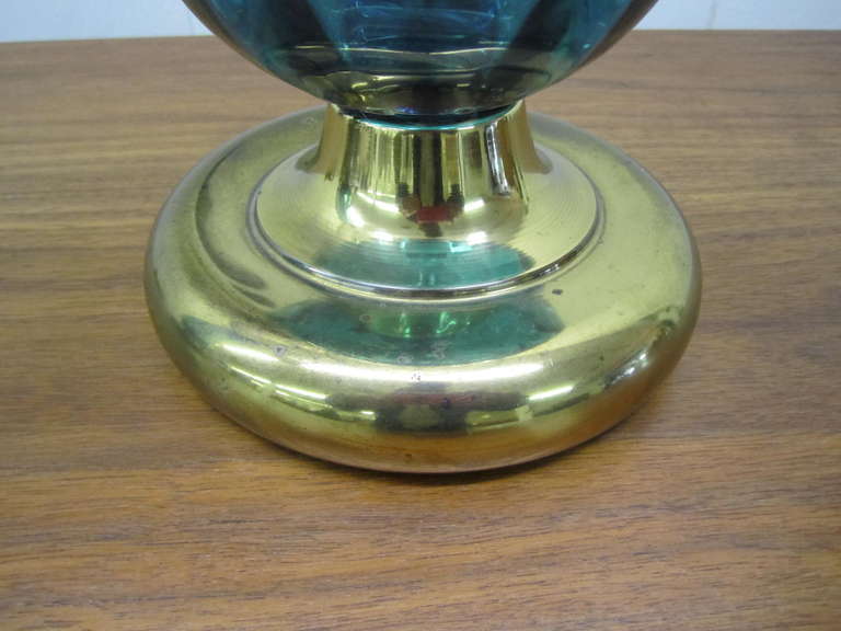 Mid-20th Century Stunning Pair of Turquoise Blenko Style Murano Glass Lamps Mid-Century Modern