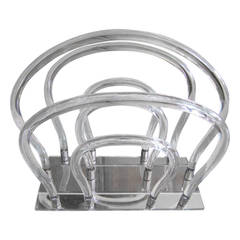 Vintage Dorothy Thorpe Lucite, Chrome and Mirror Magazine Rack