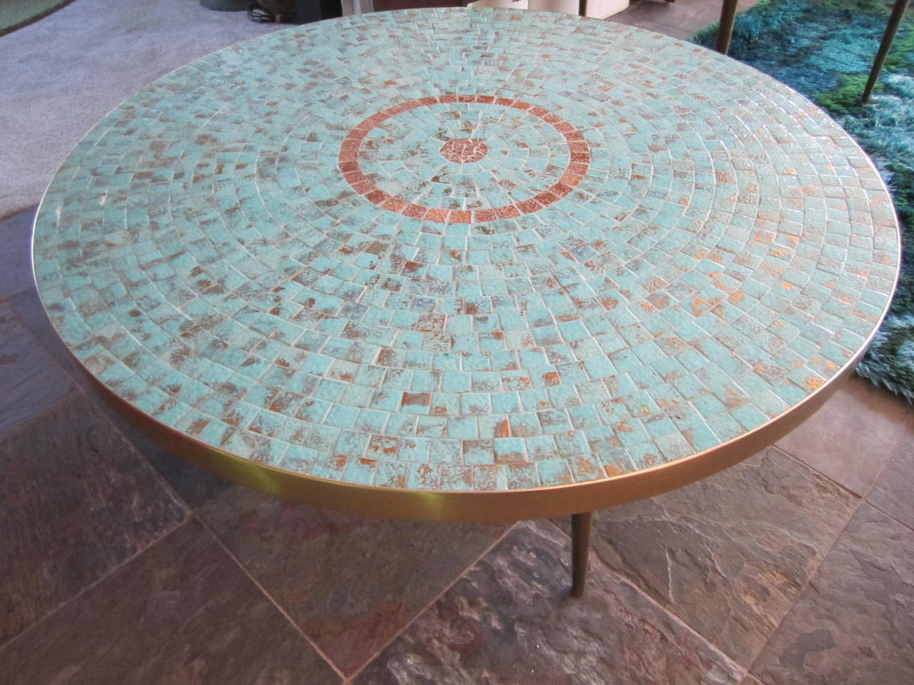 Stunning mosaic tile top tables each sold separately. We love the two tables together but not everyone needs a pair. So buy one or buy both, they are both the same price but will give a discount if both are purchased.