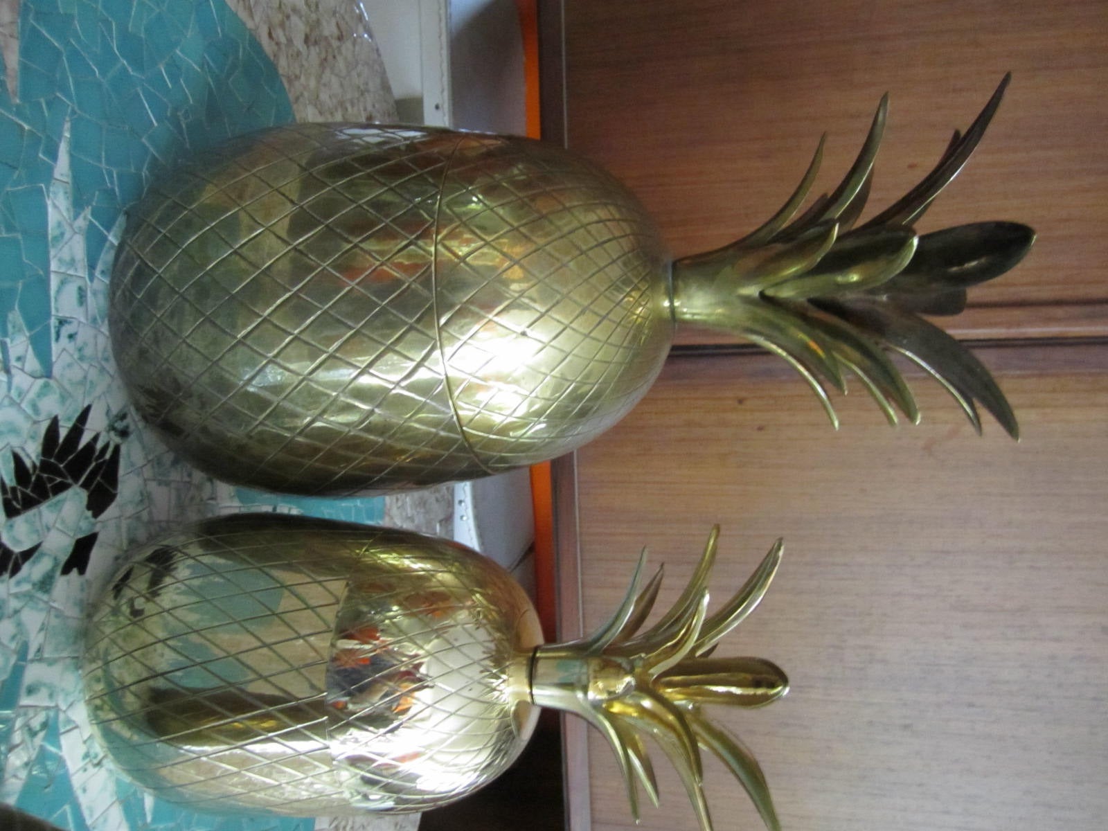 Hollywood Regency Set of Three Brass Pineapples Ice Bucket/Trinket Boxes Mid-Century Modern