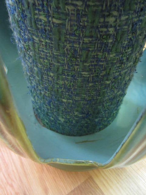 Pair of Large Turquoise Drip Glaze Midcentury Lamps Original Shades 1
