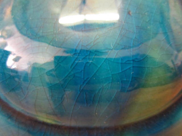 Ceramic Pair of Large Turquoise Drip Glaze Midcentury Lamps Original Shades