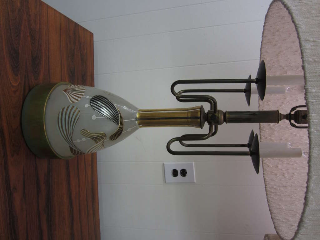 Pair Of Murano Hand Painted Sea Shell Lamps