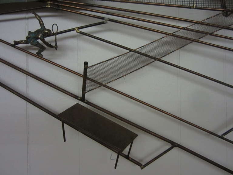 Signed Curtis Jere Tennis Court Brutalist Wall Sculpture Mid-century