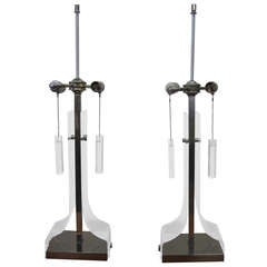 Pair Of Lucite And Chrome Laurel Lamps Mid-century Regency Modern 10
