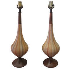 Pair Of Italian Ceramic Lamps Mid-century Danish Modern