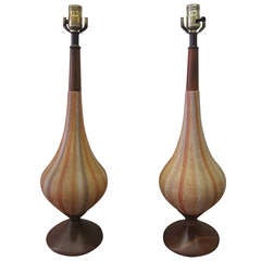 Pair Of Italian Ceramic Lamps Mid-century Danish Modern 6