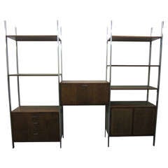 Milo Baughman Style Three Bay Wall Unit Founders Mid-Century Modern