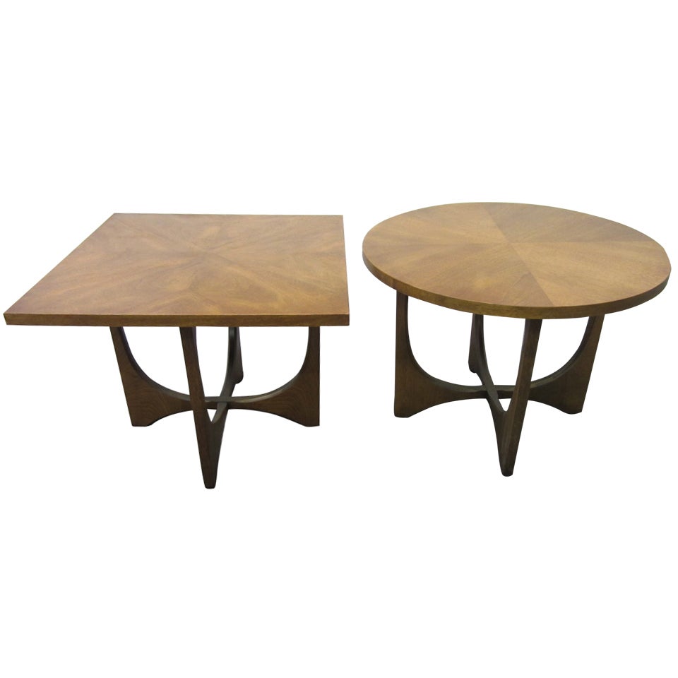 Pair Broyhill Brasilia Round And Square End Tables Mid-century Danish Modern