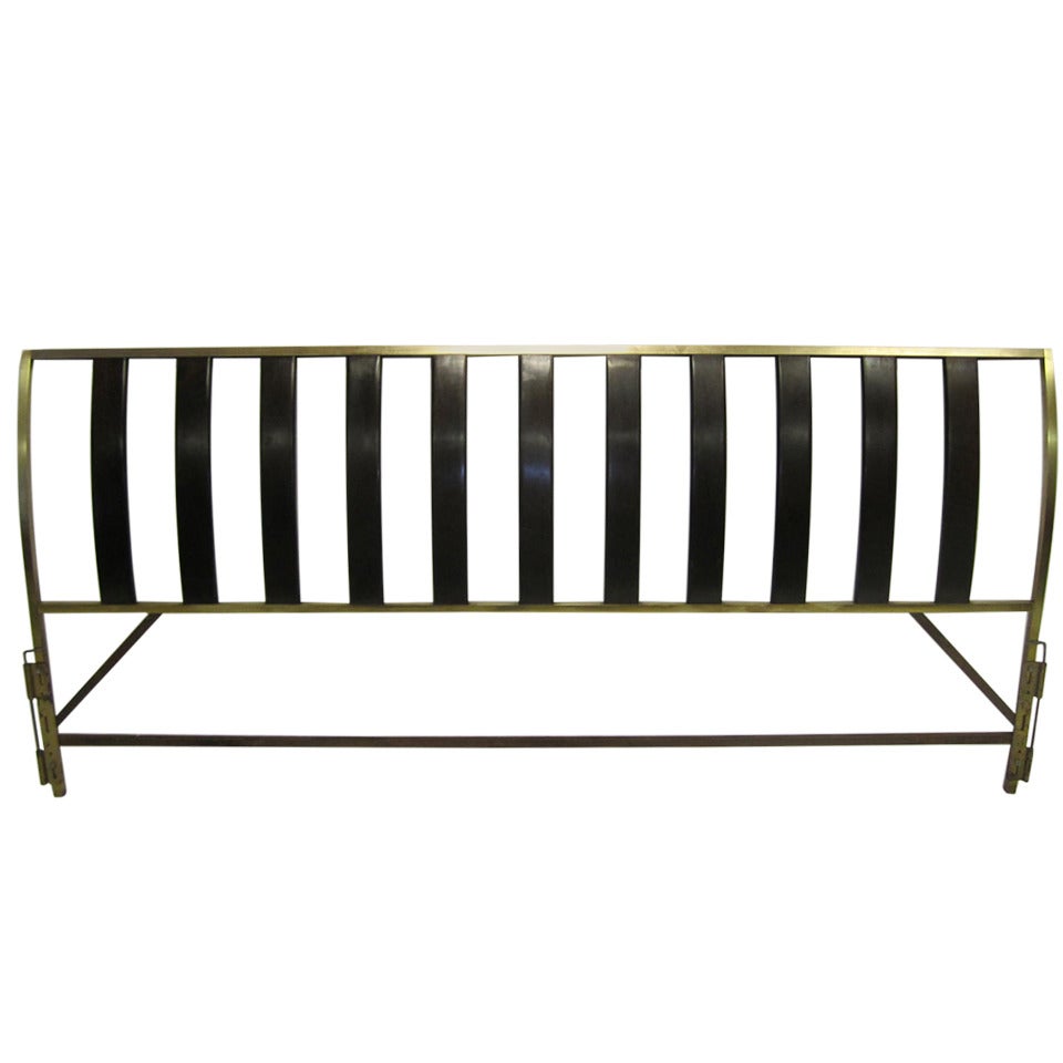 Fabulous Harvey Probber Solid Brass and Wood King Size Headboard, Mid-Century