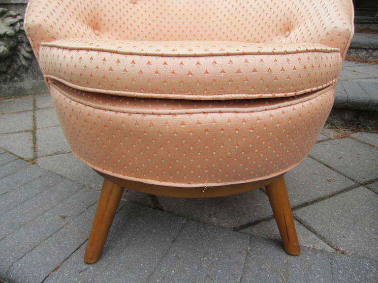 Upholstery Excellent Pair of Conant Ball Peacock Back Swivel Chairs Mid-Century Modern