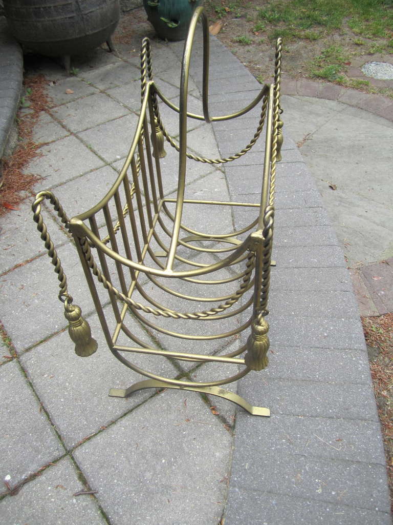 Italian Fabulous Large Scale Gilded Tassle Magazine Rack Hollywood Regency Glam For Sale