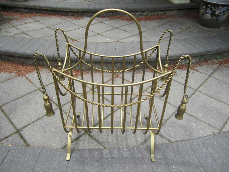 Fabulous Large Scale Gilded Tassle Magazine Rack Hollywood Regency Glam For Sale 3